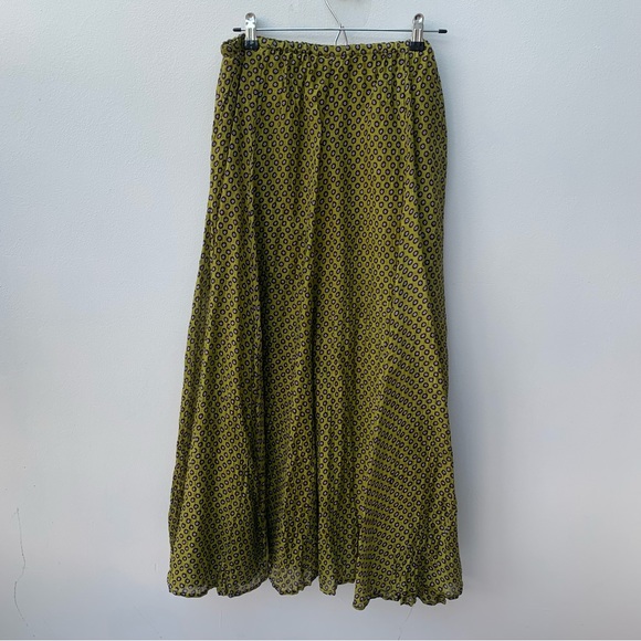 Anokhi for East Women's Size 14 Silk Maxi Skirt Green Pattern Eastern Crinkle - Picture 6 of 10